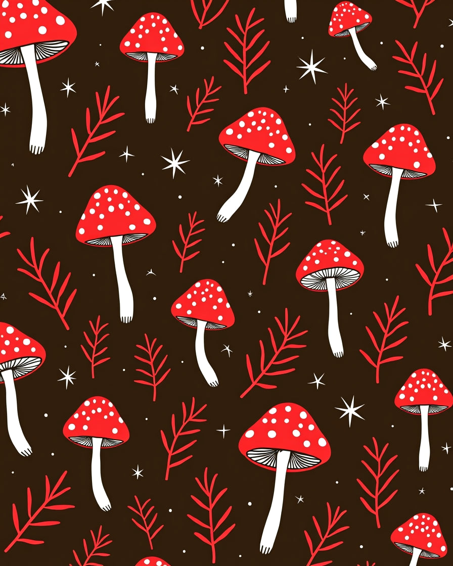 Whimsical Red Mushroom Foliage Woodland Rug