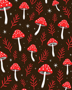 Whimsical Red Mushroom Foliage Woodland Rug