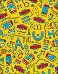 Bright Yellow Red Blue Alphabet Cars Rug