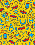 Bright Yellow Red Blue Alphabet Cars Rug