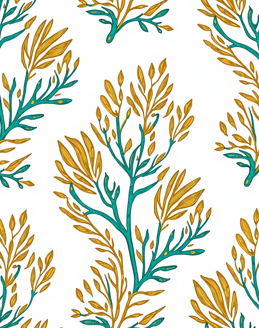 Teal Gold Branch Blossom Repeating Rug
