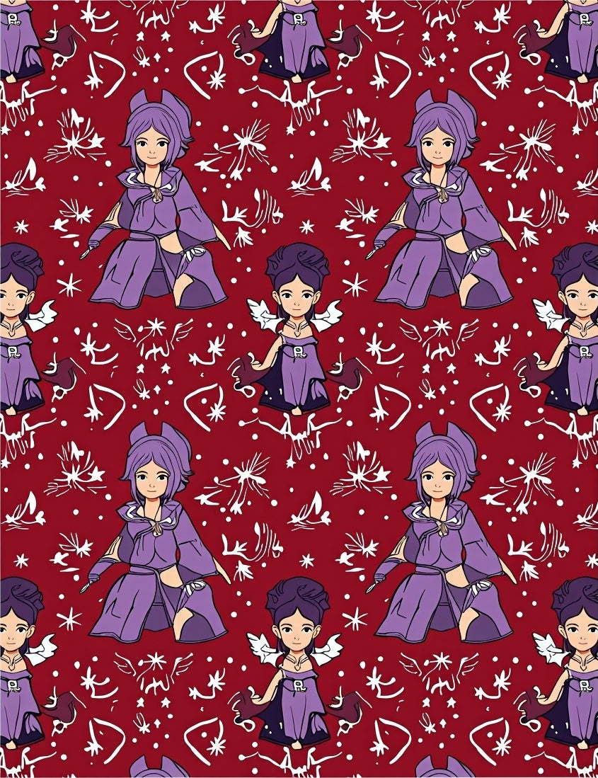 Red Purple Anime Whimsical Characters Rug