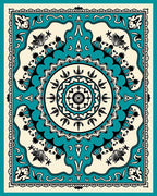 Turquoise Black Cream Mandala Medallion Rug