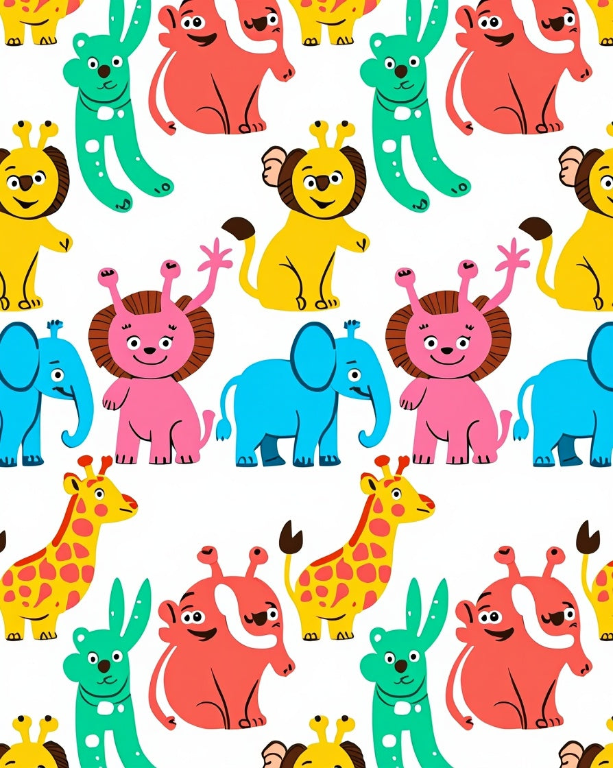 Jazzy Safari Animals Bright Color Collection Rug