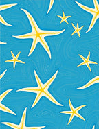 Coastal Yellow Starfish Aquatic Swirl Rug