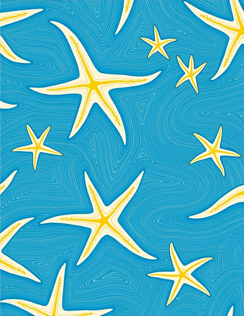 Coastal Yellow Starfish Aquatic Swirl Rug
