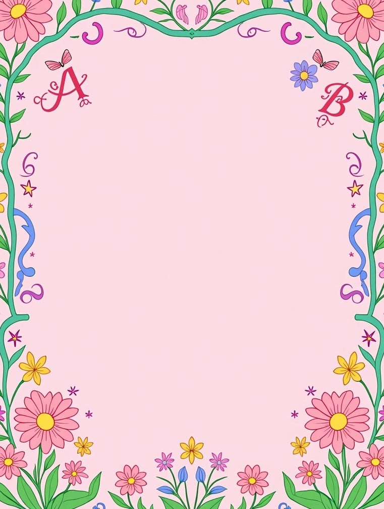 Pink Floral Alphabet Garden Frame Rug