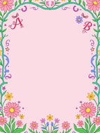 Pink Floral Alphabet Garden Frame Rug