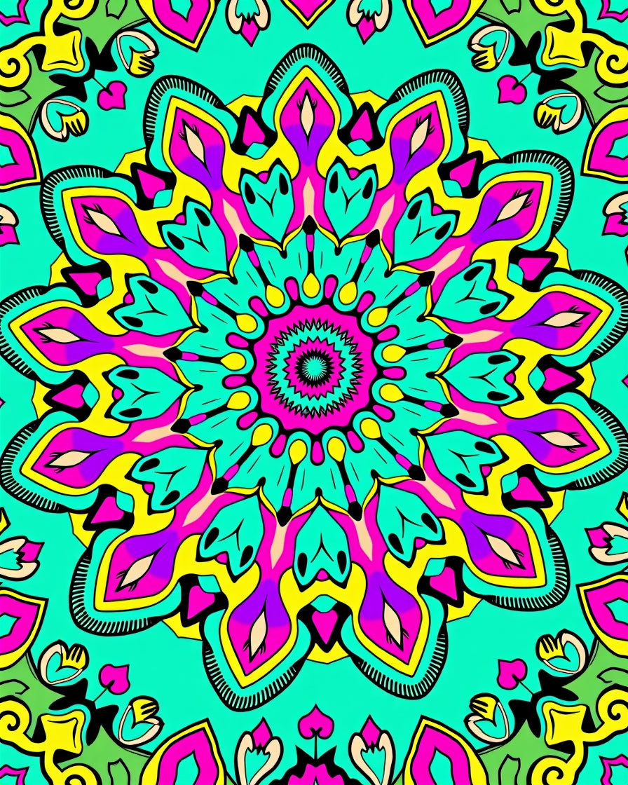 Vibrant Magenta Teal Floral Medallion Rug