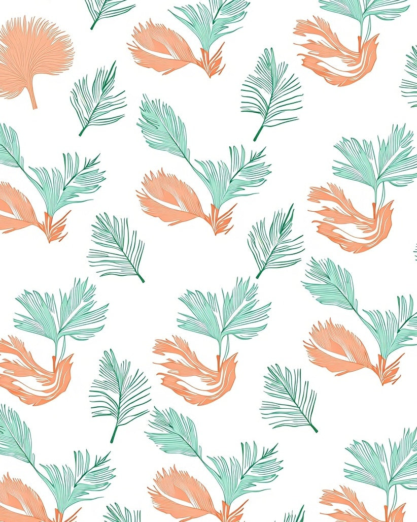 Coral Teal Leafy Branch Arrangement Rug