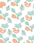 Coral Teal Leafy Branch Arrangement Rug