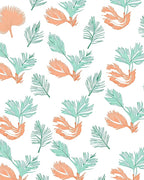 Coral Teal Leafy Branch Arrangement Rug