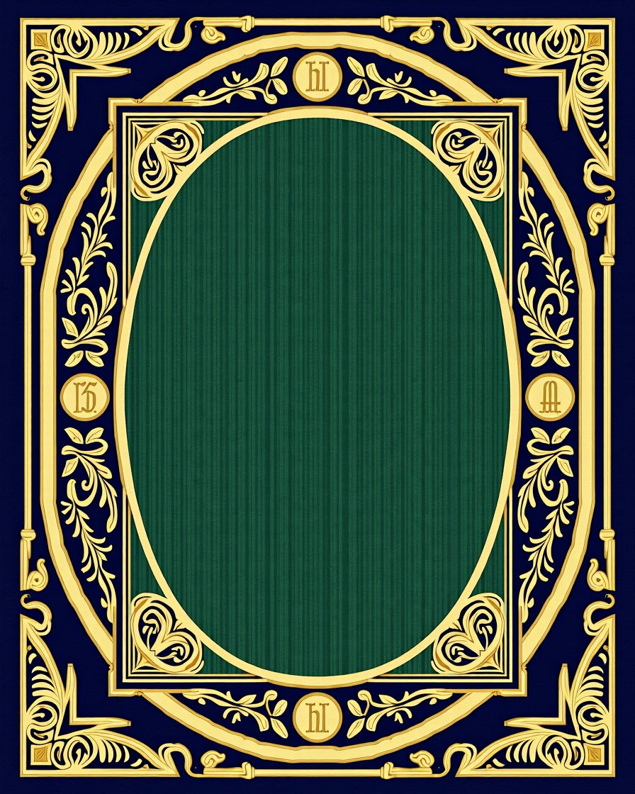 Rich Teal Oval Frame Leafy Border Rug