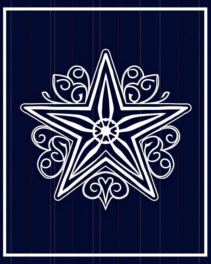 White Ornate Starburst Navy Rug