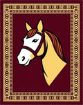 Burgundy Golden Horse Head Portrait Rug