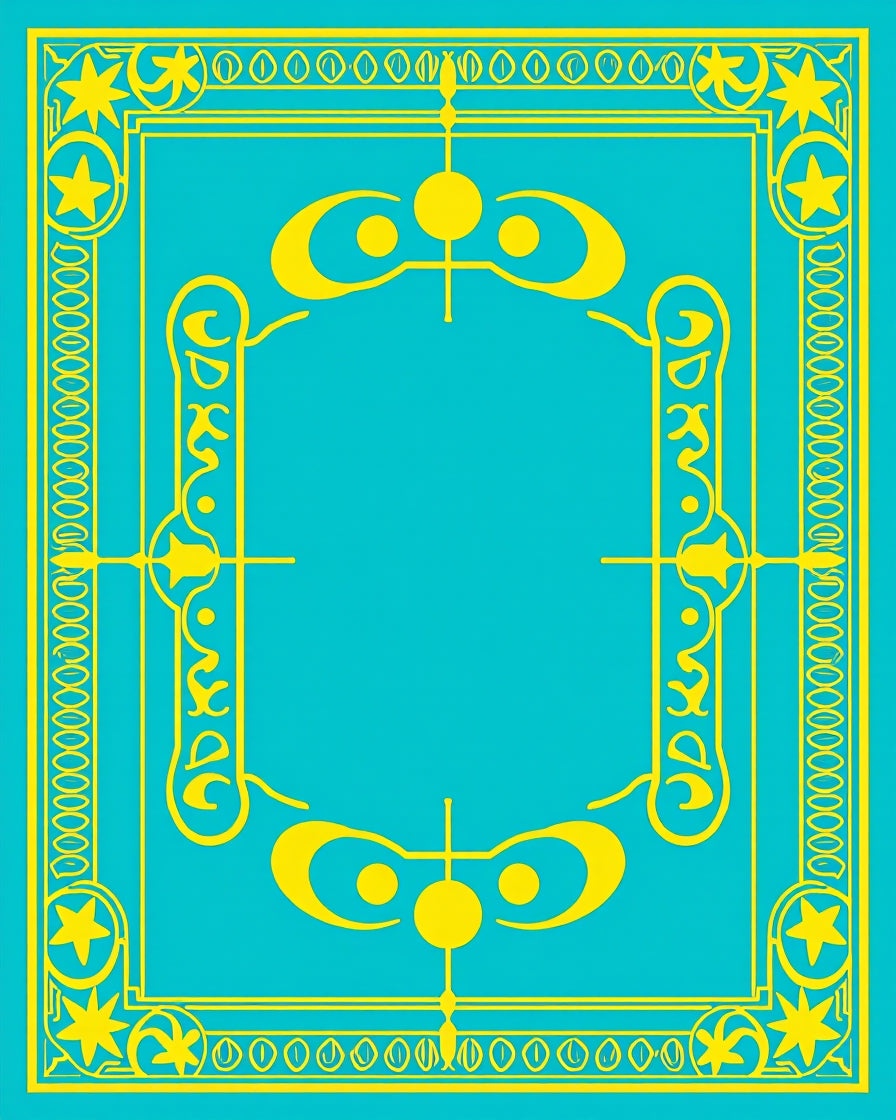 Golden Celestial Frame Aquamarine Rug