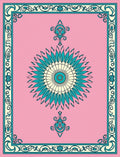 Pink Teal Cream Floral Medallion Border Rug