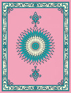 Pink Teal Cream Floral Medallion Border Rug