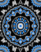 Bold Black White Blue Mandala Rug