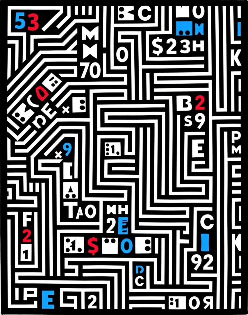 Bold Black and White Alphabet Maze Rug