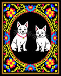 Vibrant Floral Frame Two Cats Oval Rug