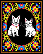 Vibrant Floral Frame Two Cats Oval Rug