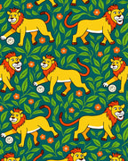 Whimsical Yellow Lion Jungle Foliage Rug