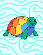 Colorful Rainbow Turtle On Aqua Waves Rug