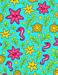 Cute Sea Creatures Under Blue Ocean Rug