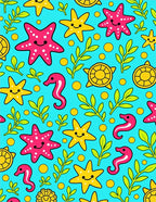 Cute Sea Creatures Under Blue Ocean Rug