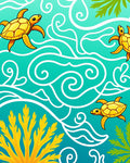 Golden Turtles Ocean Swirls Coral Rug