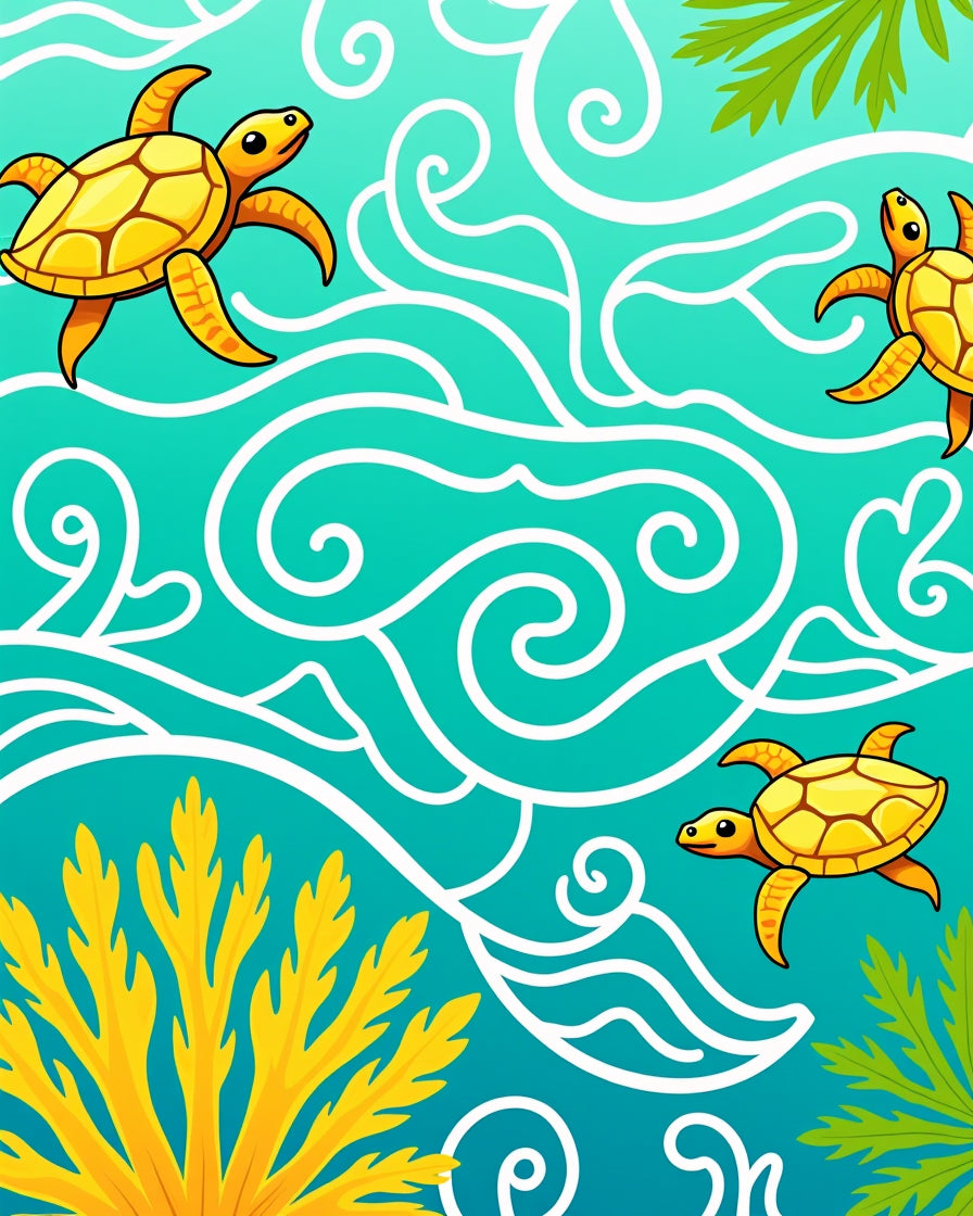 Golden Turtles Ocean Swirls Coral Rug