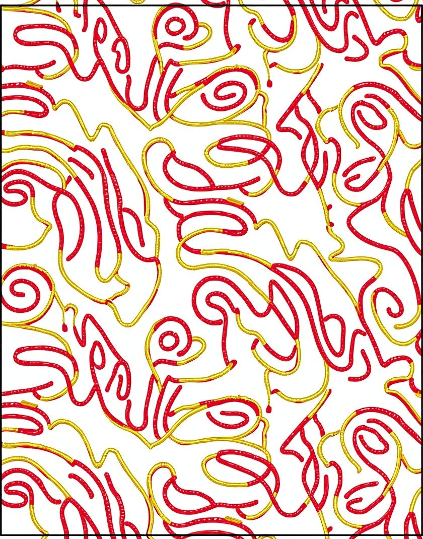 Crimson Gold Wavy Lines Overlay Rug