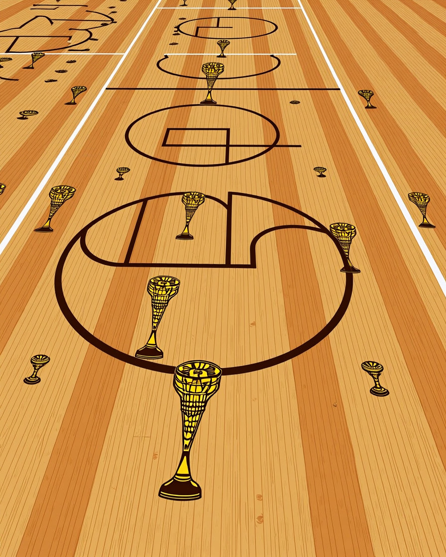 Golden Trophy Basketball Court Lines Rug