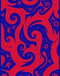 Vivid Red Swirls on Royal Blue Rug