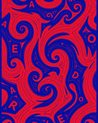 Vivid Red Swirls on Royal Blue Rug