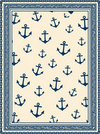 Navy Anchor Cream Border Rug