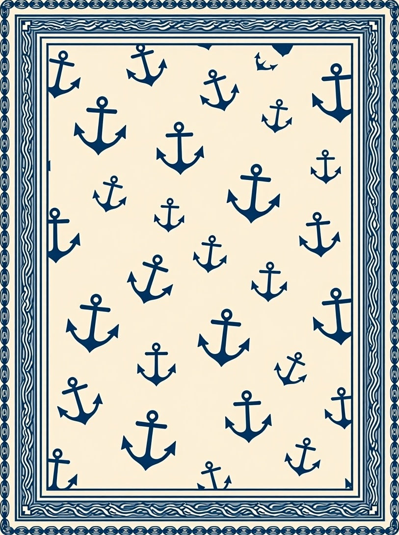 Navy Anchor Cream Border Rug