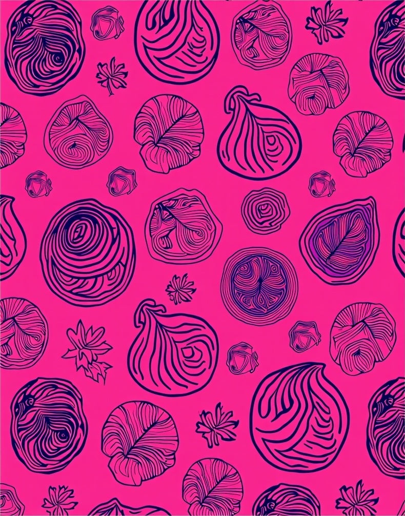 Hot Pink Onion Botanical Line Art Rug