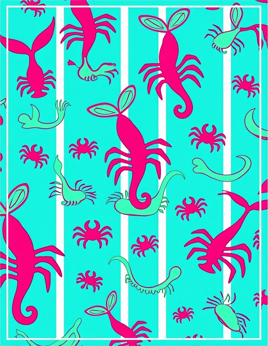 Vibrant Pink Turquoise Creature Stripes Rug