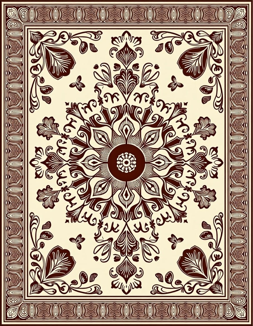 Chocolate Brown Floral Mandala Border Rug