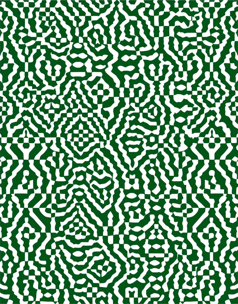 Emerald And White Interlocking Abstract Rug