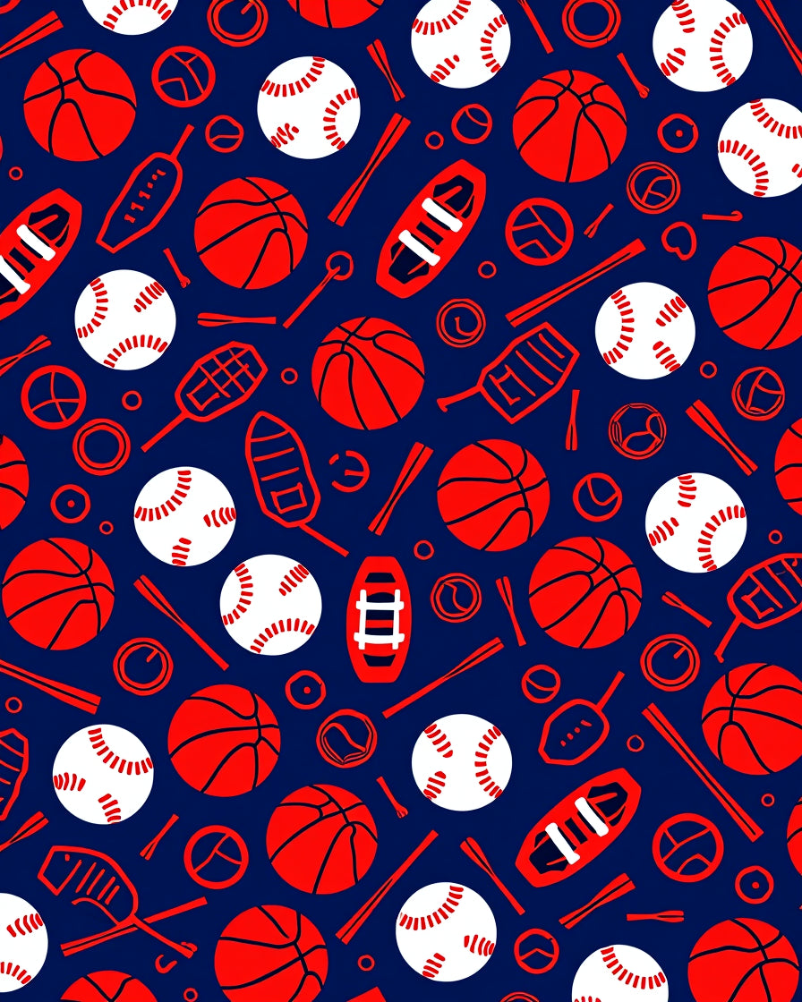 Red White Sports Balls Collection Rug