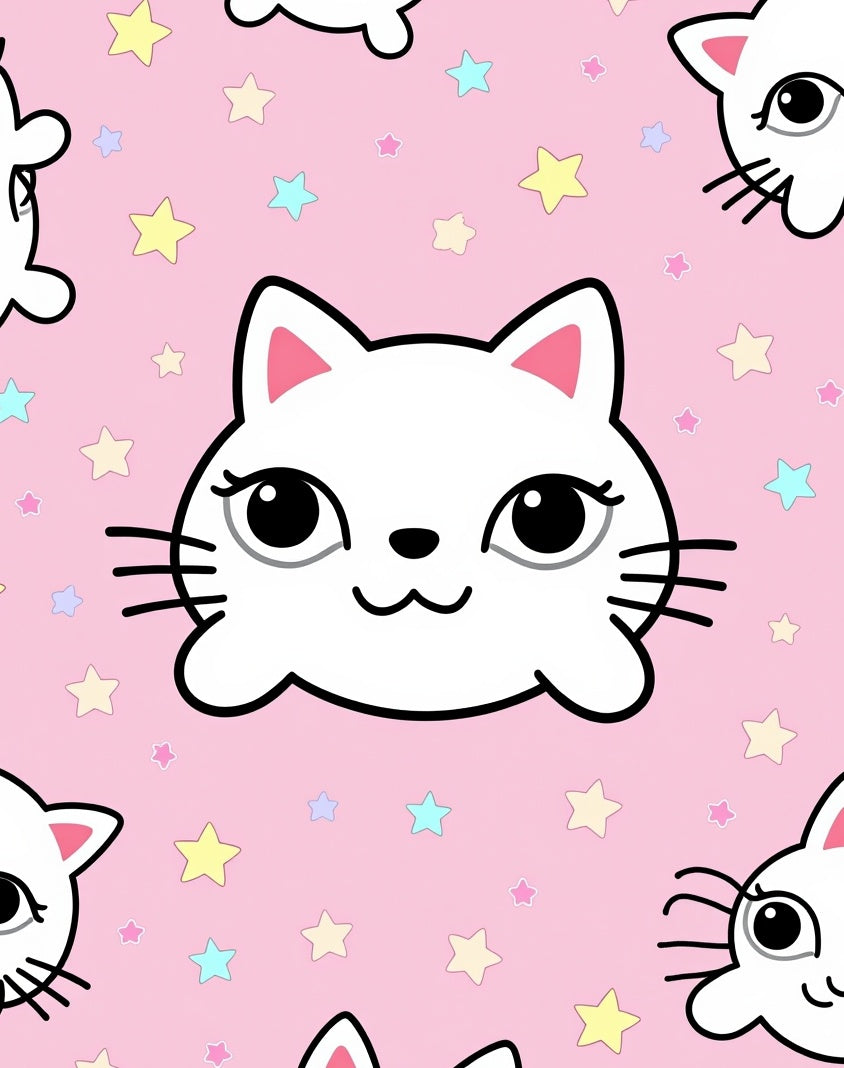 Pink Pastel Kawaii Cats Stars Rug