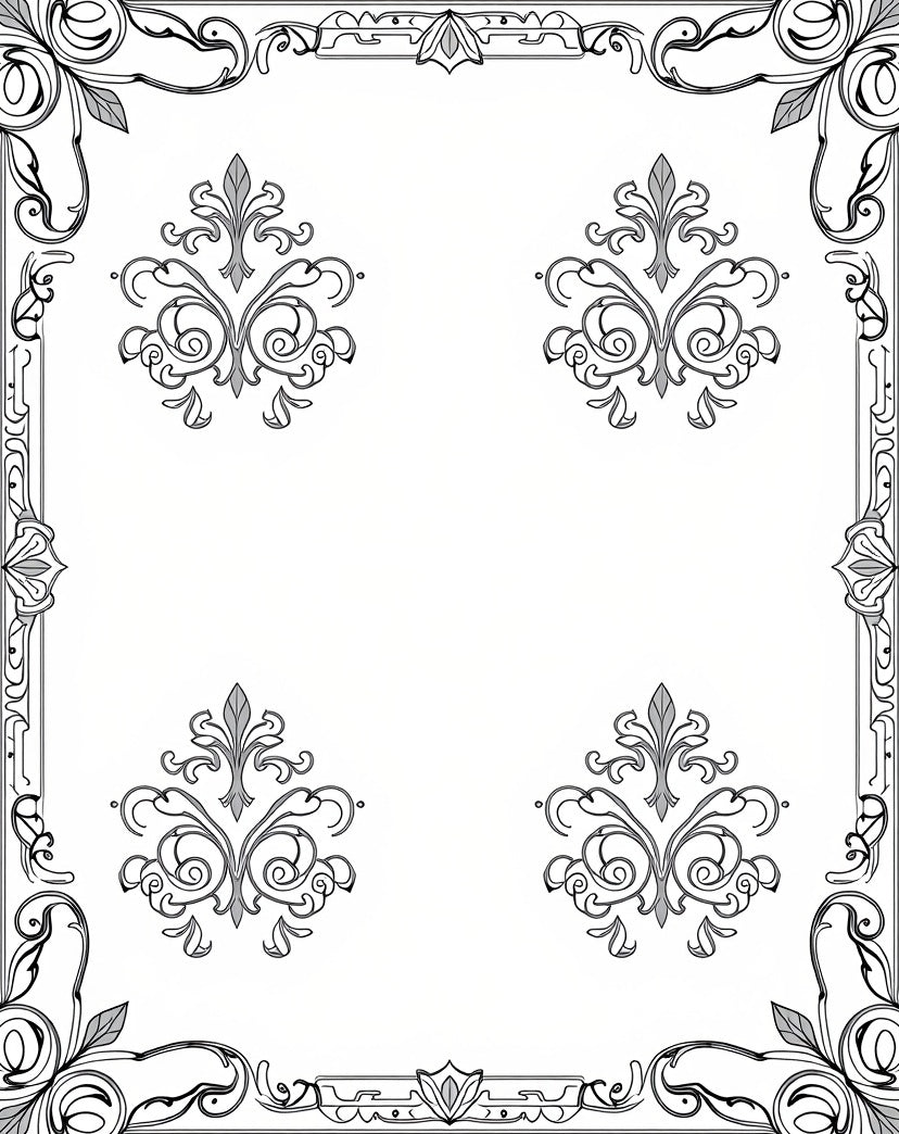 Elegant Black White Scroll Medallion Border Rug