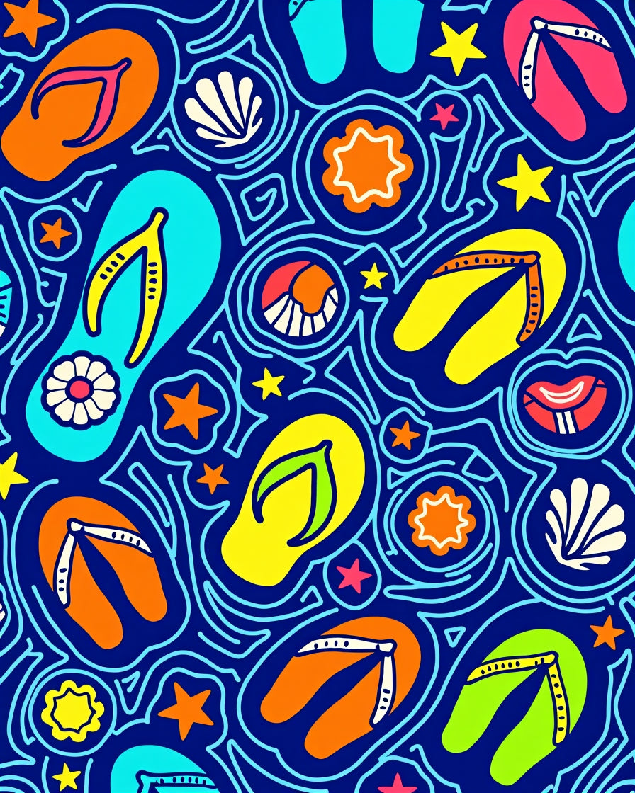 Bright Summer Flip Flop Starfish Shells Rug