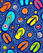 Bright Summer Flip Flop Starfish Shells Rug