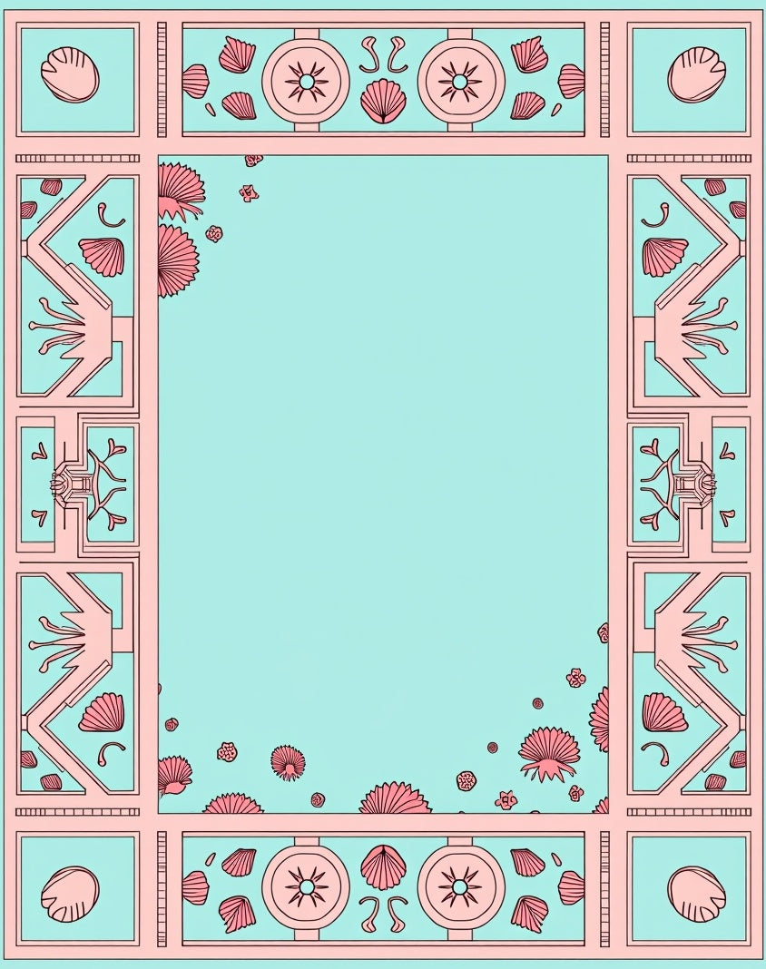Oceanic Scallop Geometric Border Rug