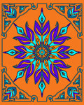 Vibrant Teal Purple Floral Medallion Orange Rug