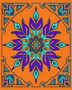 Vibrant Teal Purple Floral Medallion Orange Rug